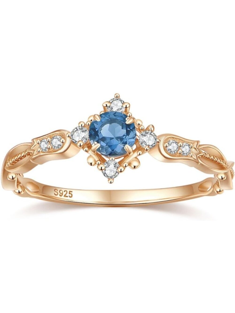 Stunning London Blue Topaz Engagement Ring with Emerald & Rose Quartz Accents